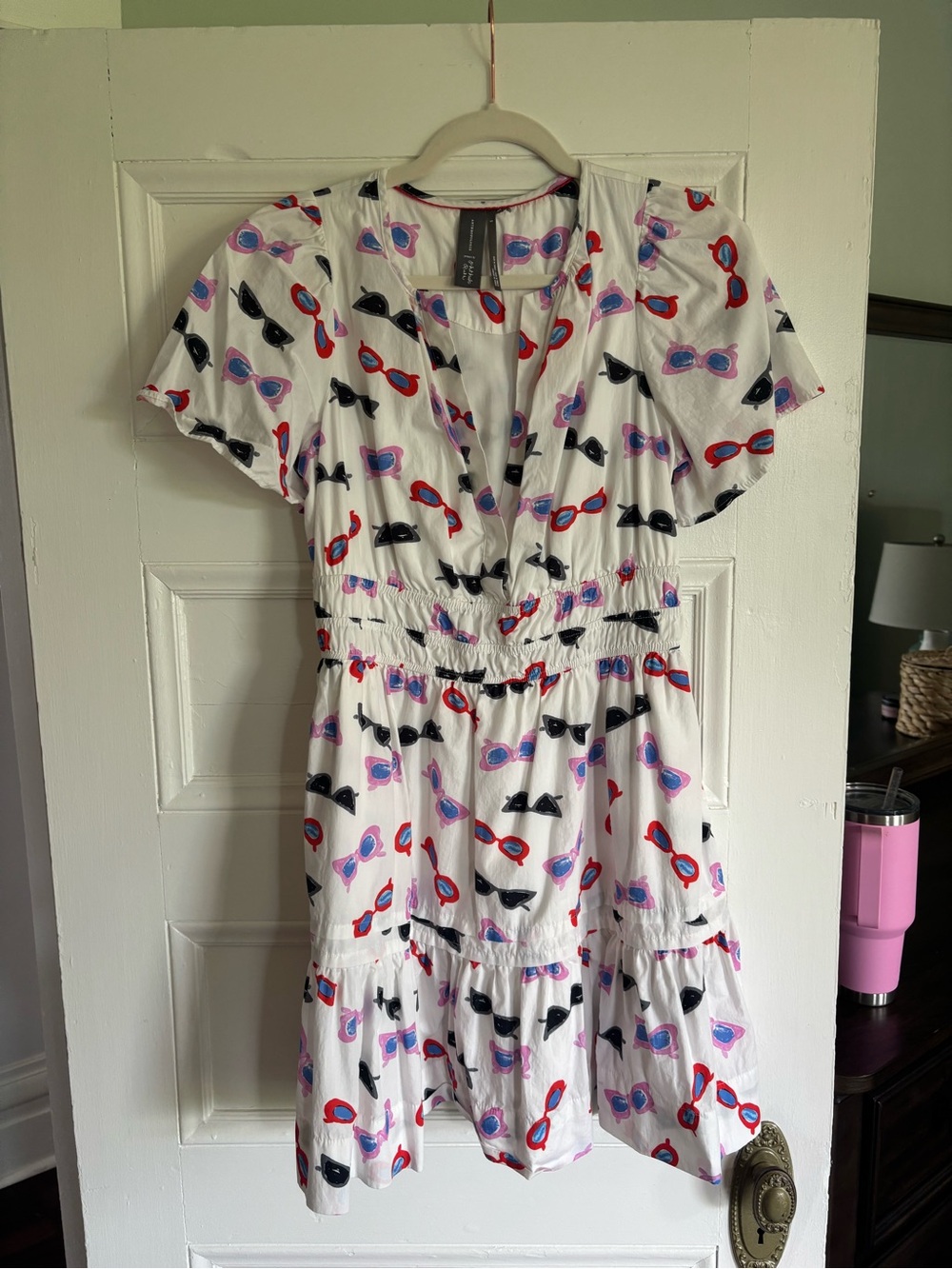 Anthropologie White Sunglasses-Print Tiered Midi Dress